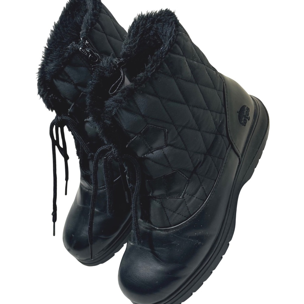 Totes Catskill women's Black Quilted Faux‎ Fur Lined Winter Snow Boots Size 7